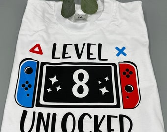 Geburtstagsshirt Gaming. Level 8. Geburtstag T-Shirt Junge. Spielekonsole. Gamer. Shirt 6. Geburtstag Jungs. Jungen Shirt 8