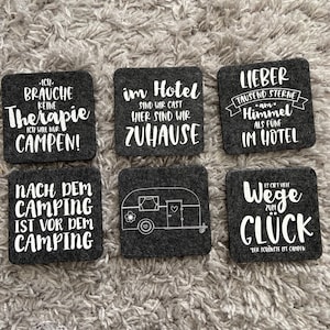 Felt coasters with camping motifs. caravan or mobile home