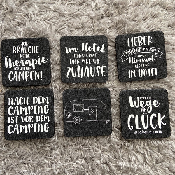 Felt coasters with camping motifs. caravan or mobile home