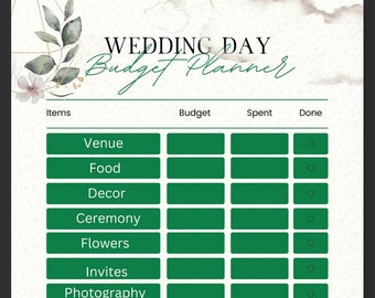 Wedding budget tracker printable, wedding printables