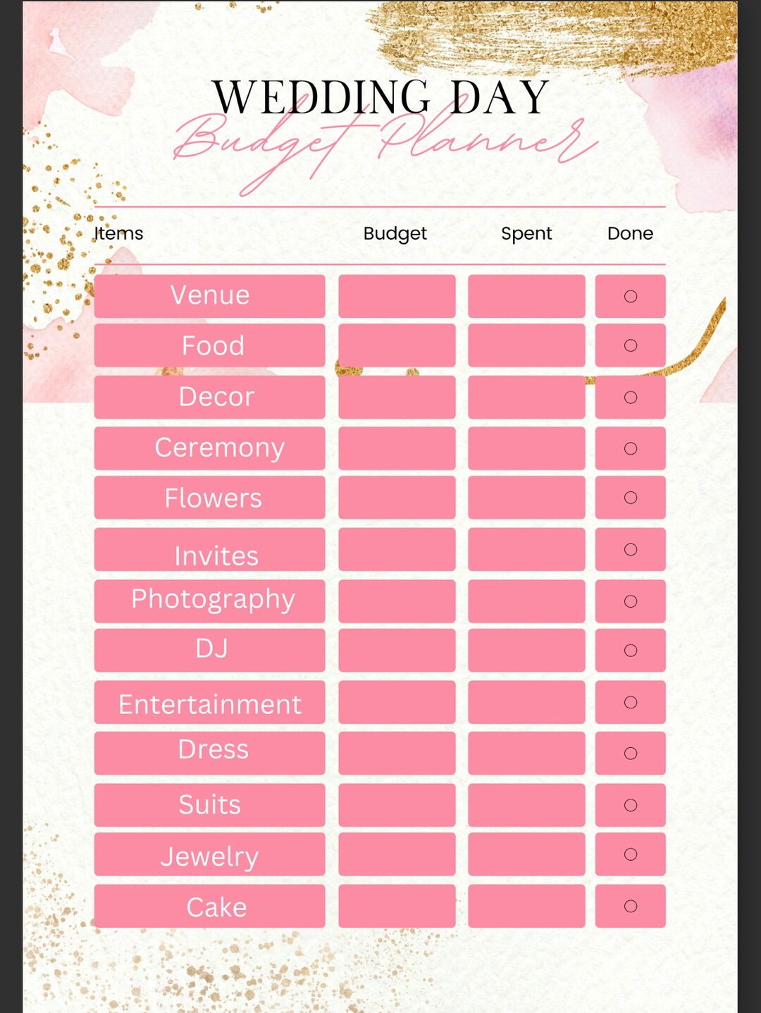 Wedding Budget Printable, Perfect for Your Wedding Planning, Available ...