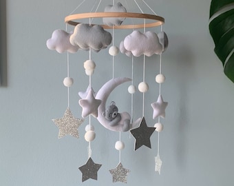 Baby mobile bear- mobile - baby crib mobile - moon and star mobile - cloud mobile - baby crib mobiles - gift baby shower- nursery decor