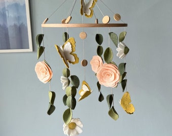 Floral Butterfly Baby Mobile, Felt Nursery Decor