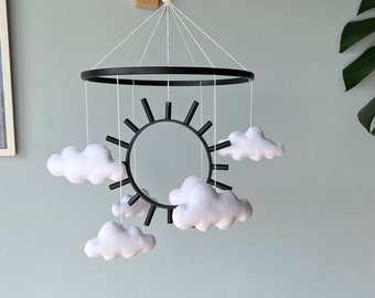 Cloud and Sun Felt Baby Mobile, Minimalist Nursery Decor