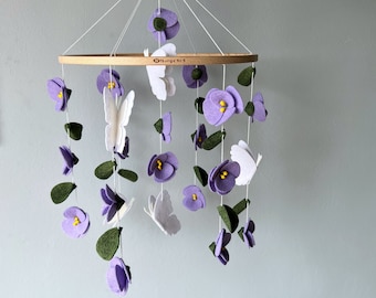 Rosemary lowers mobile, Butterfly crib mobile, floral baby mobile, hanging felt mobile, cot mobile for baby girl, flowers nursery decor