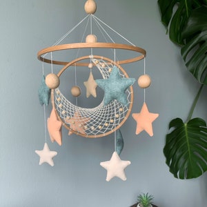 Moon and star crib mobile, Macrame baby mobile, Nuetral baby mobile, Moon baby mobile, Star mobile, Handing Mobile Felt, Mobile nursery,