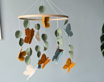 Butterfly Baby Mobile, Neutral Nursery Decor, Felt Woodland Mobile