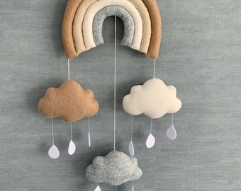 Nursery decor wall hanging - Neutral baby mobile - Baby mobile rainbow and cloud  - Nursery decor rainbow - Mobile bebe - Baby shower gift