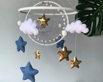 Moon and star crib mobile, Macrame baby mobile, Nuetral baby mobile, Moon baby mobile, Star mobile, Handing Mobile Felt, Mobile nursery,