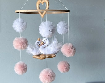 Baby girl mobile, swan crib mobile, nursery mobile, baby shower gift