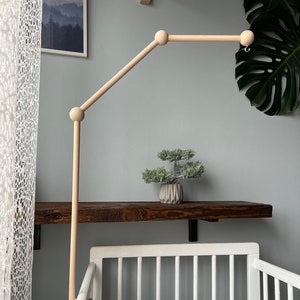 Baby mobile arm, Wooden baby mobile holder, Crib baby mobile attachment, Nursery mobile stand