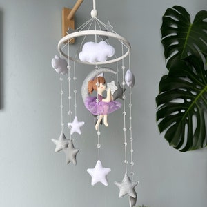 Fairy on the moon mobile, Baby mobile for nursery, Baby crib mobile for girl, girl nursery, baby shower gifts image 1