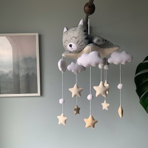 Custom kitten baby mobile, cat crib mobile, custom pet mobile, kitten nursery decor, star baby mobile, baby shower gift