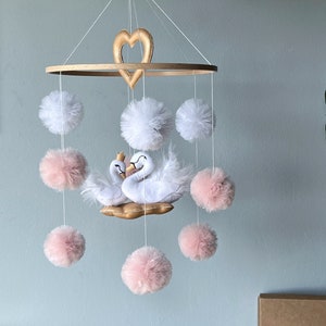 Baby girl mobile, swan crib mobile, nursery mobile, baby shower gift