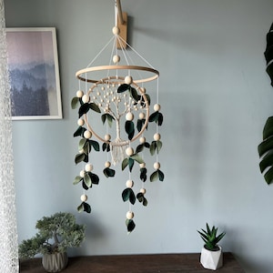 Baby mobile forest, crib mobile tree and leafs, Nursery mobile green floral baby mobile, macrame handing mobile, woodland crib mobile