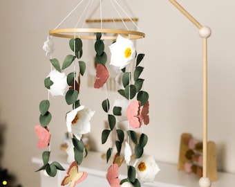 Floral Butterfly Baby Mobile, Felt Nursery Decor
