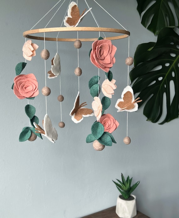 Flowers Baby Mobile Butterfly Crib Mobile Green Floral Baby