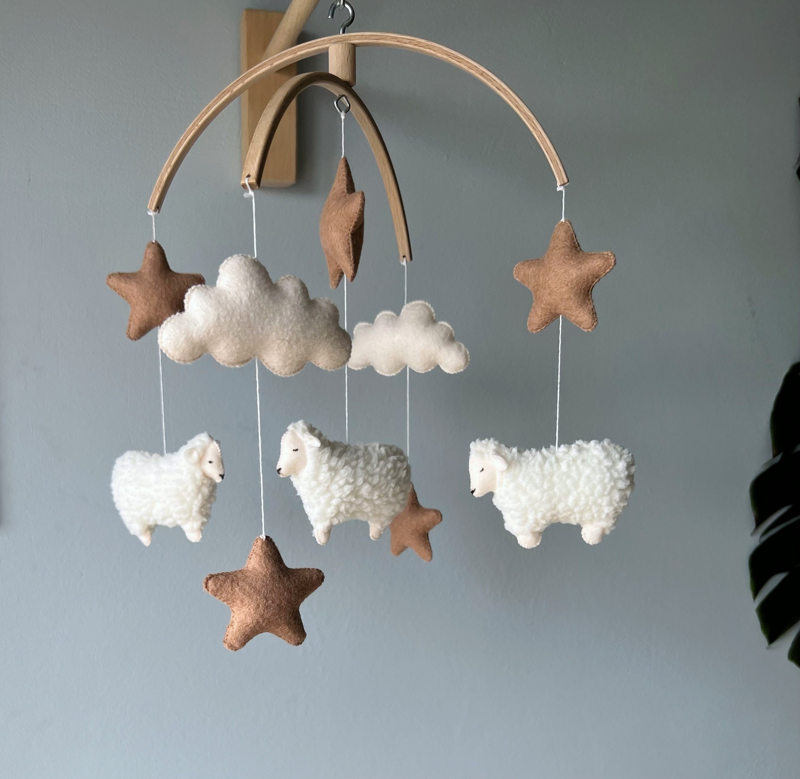 Sheep baby mobile, boho crib mobile, cot mobile, hanging mobile, stars crib mobile, sheep nursery decor, baby shower gift, neutral mobile