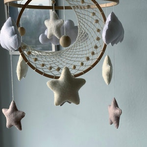 Moon and star crib mobile, Macrame baby mobile, Nuetral baby mobile, Moon baby mobile, Star mobile, Handing Mobile Felt, Mobile nursery, image 7