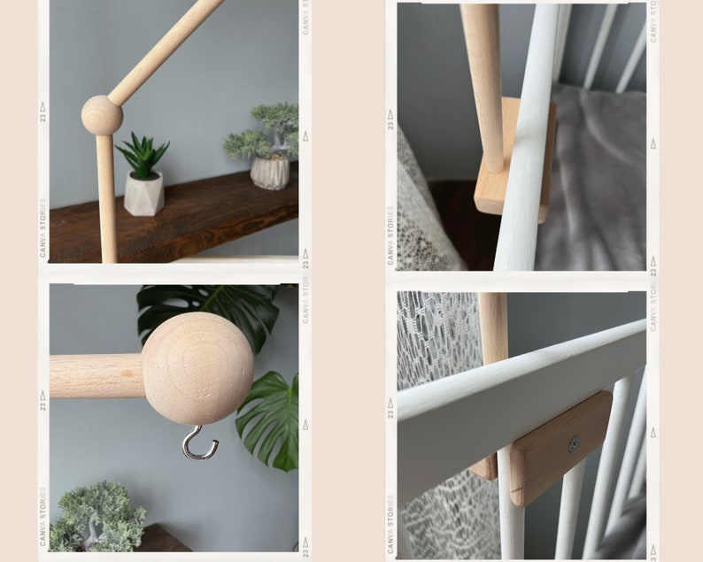 Baby mobile arm, Wooden baby mobile holder, Crib baby mobile attachment, Nursery mobile stand image 6