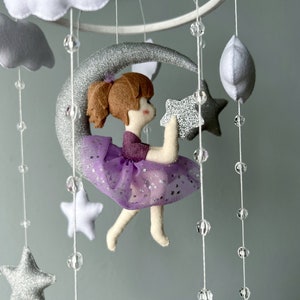 Fairy on the moon mobile, Baby mobile for nursery, Baby crib mobile for girl, girl nursery, baby shower gifts image 4