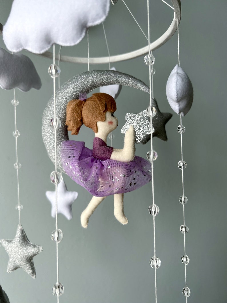 Fairy on the moon mobile, Baby mobile for nursery, Baby crib mobile for girl, girl nursery, baby shower gifts image 4
