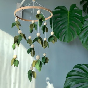 Forest baby mobile, leaf crib mobile, green floral baby mobile, hanging mobile, wooden crib mobile, green mobile image 5