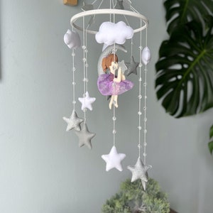 Fairy on the moon mobile, Baby mobile for nursery, Baby crib mobile for girl, girl nursery, baby shower gifts image 5