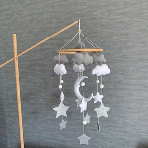 Moon and Stars baby mobile, Moon baby mobile, Star mobile, Mobile Felt, Mobile nursery, mobile clouds mobile
