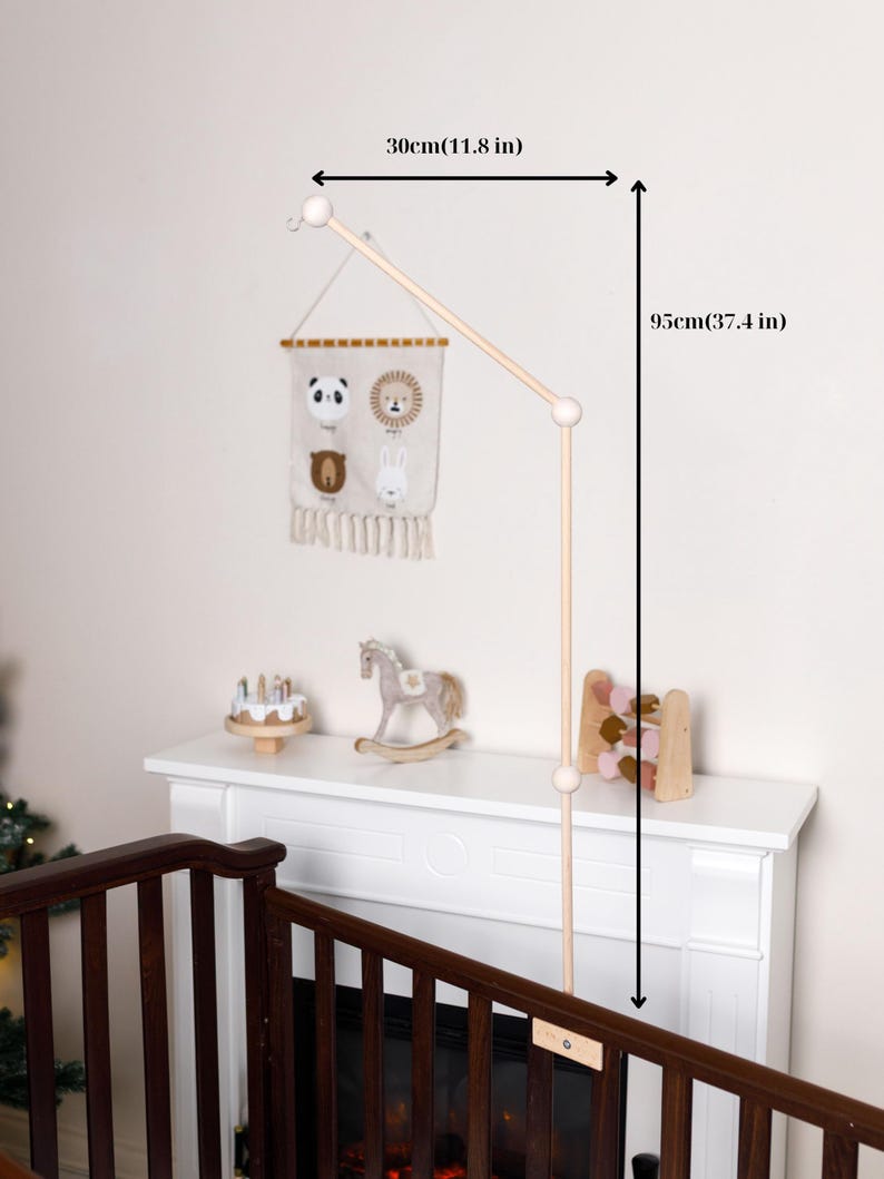 Baby mobile holder, Baby mobile arm, Wooden baby mobile stand, crib baby mobile attachment, nursery mobile stand image 1