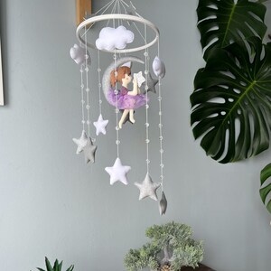 Fairy on the moon mobile, Baby mobile for nursery, Baby crib mobile for girl, girl nursery, baby shower gifts image 3