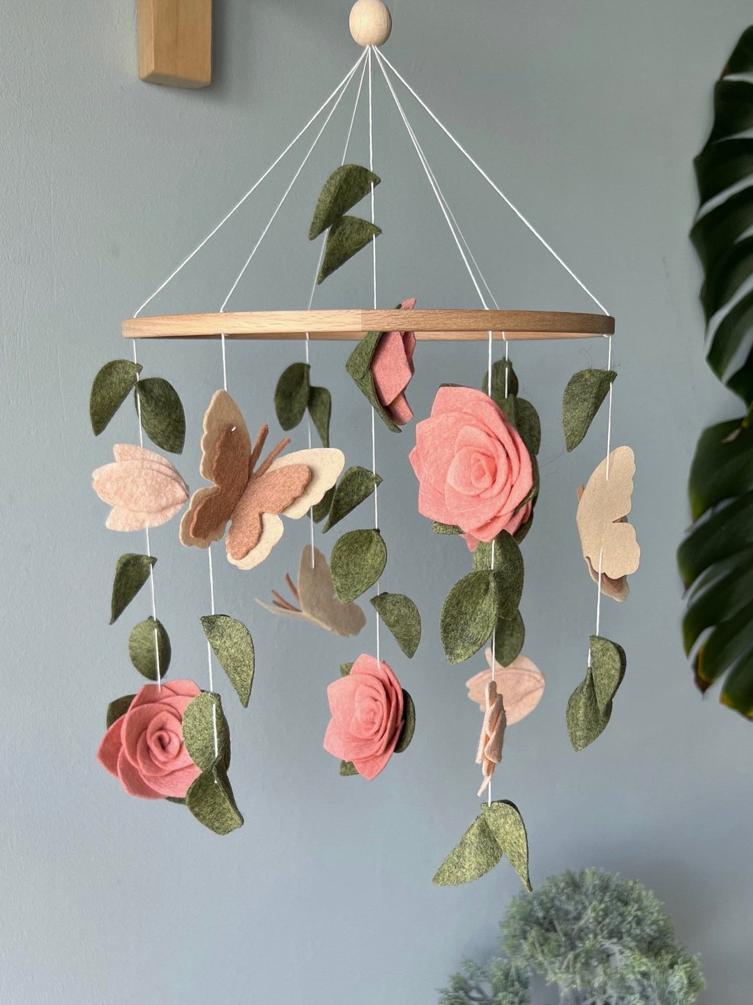 Floral Butterfly Baby Mobile, Hanging Felt Nursery Decor - Etsy