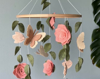 CUSTOM MOBILE(large wings 2610, small wings 0945, and the small flowers as 1109) hanging felt mobile, cot mobile for baby