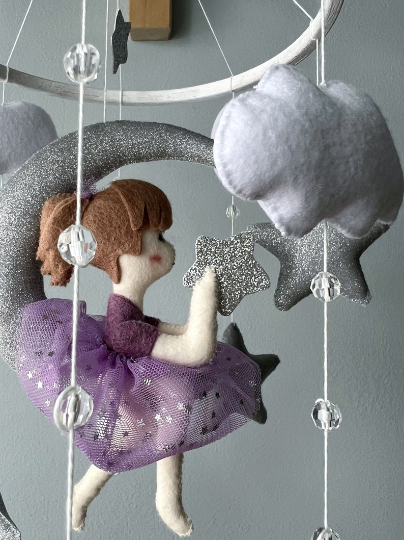 Fairy on the moon mobile, Baby mobile for nursery, Baby crib mobile for girl, girl nursery, baby shower gifts image 2