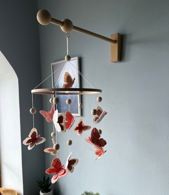 Butterfly baby mobile, Butterflies crib mobile girl,  floral nursery baby mobile, hanging mobile, wooden crib mobile, baby shower gift.