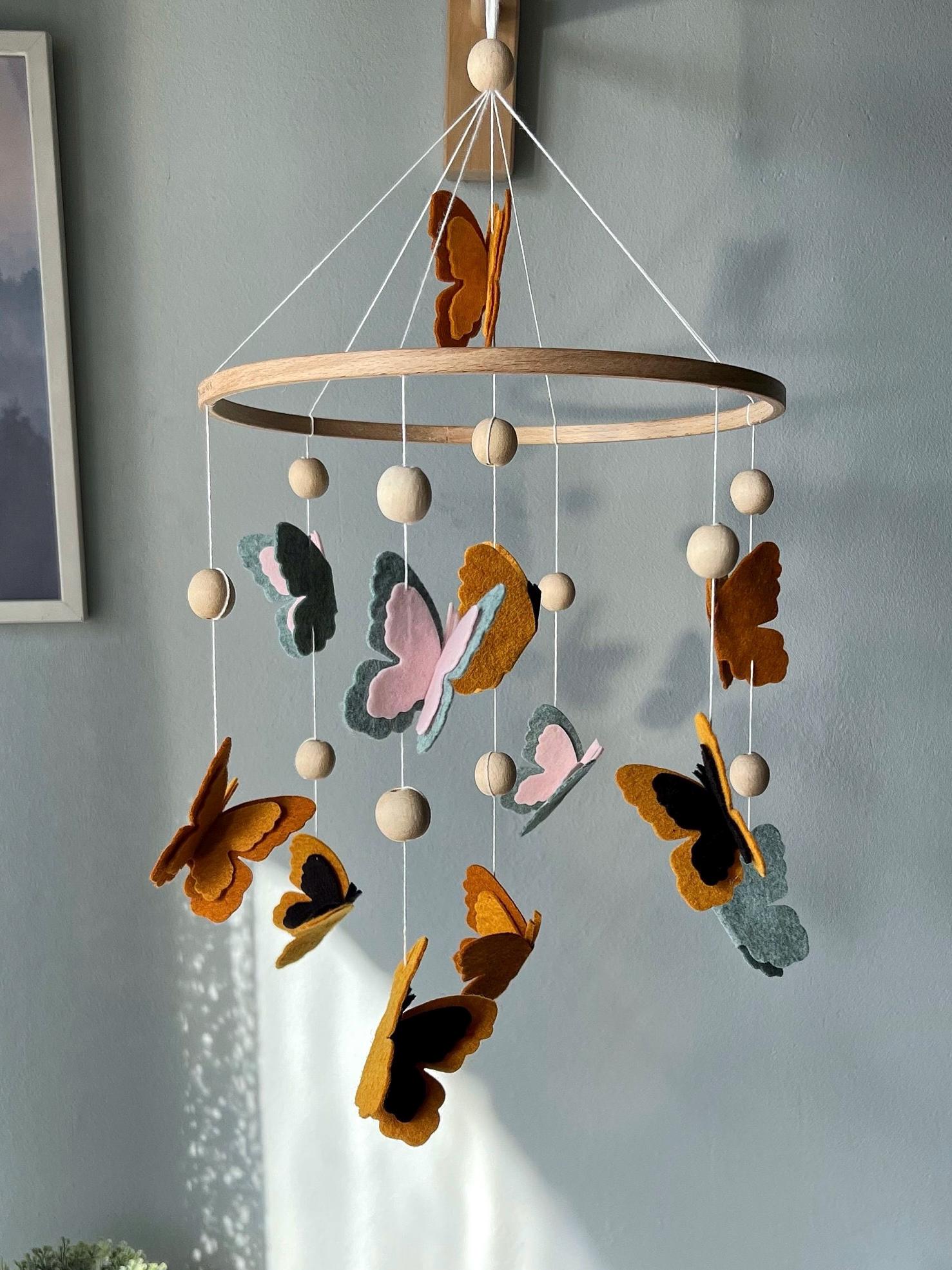Butterflies baby mobile, butterflies nursery decor, crib mobile, floral baby mobile, hanging mobile, wooden crib mobile, baby shower gift.