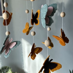 Butterflies baby mobile, crib mobile girl, floral baby mobile, hanging mobile, wooden crib mobile, baby shower gift. image 4