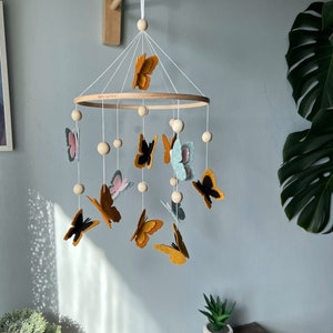 Butterflies baby mobile, crib mobile girl, floral baby mobile, hanging mobile, wooden crib mobile, baby shower gift. image 8