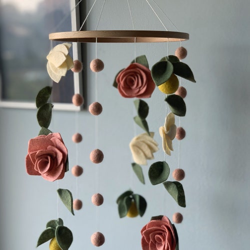Baby Girl Mobile Flowers Nursery Crib Decor Wool Felt Anemone Etsy