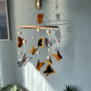 Butterflies baby mobile, crib mobile girl, floral baby mobile, hanging mobile, wooden crib mobile, baby shower gift. image 6