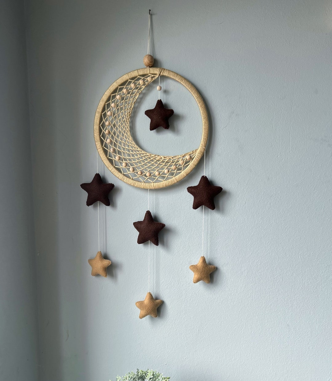 Moon and Star Wall Hanging Decor Boho Macrame Dream Catcher Etsy