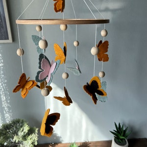 Butterflies baby mobile, crib mobile girl, floral baby mobile, hanging mobile, wooden crib mobile, baby shower gift. image 3