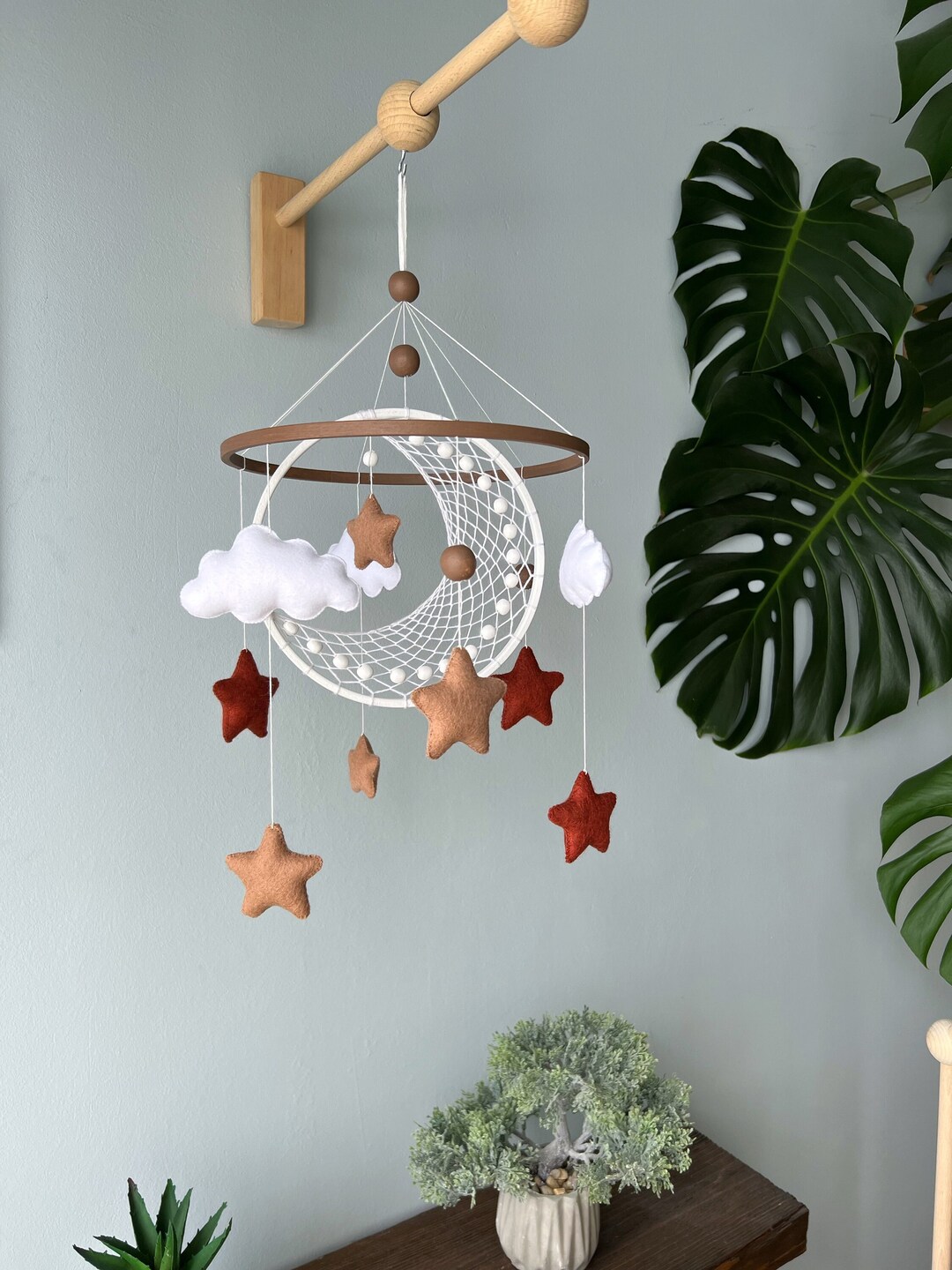 Moon and Star Crib Mobile, Macrame Baby Mobile, Nuetral Baby Mobile