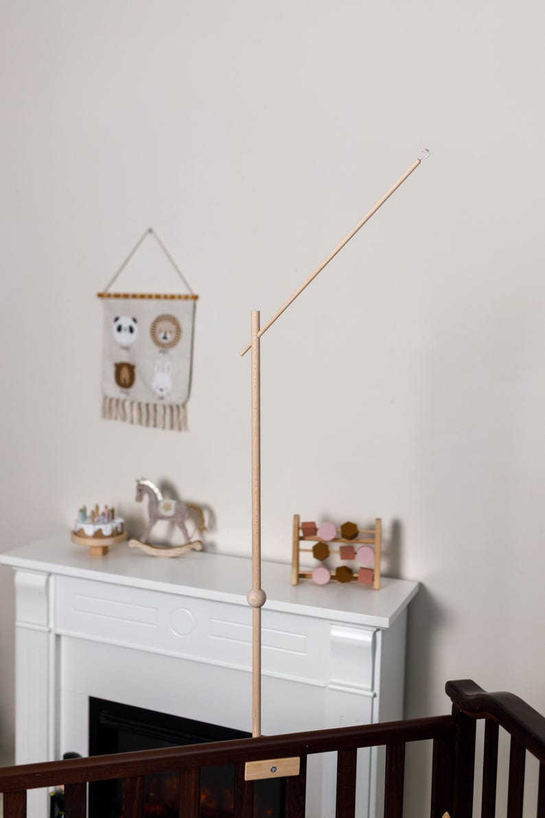 Baby mobile holder, Baby mobile arm, Wooden baby mobile stand, crib baby mobile attachment, nursery mobile stand image 4