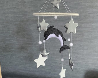 READY TO SHIP Whale Baby Mobile -Baby Crib Mobile - Grey Whale Mobile - Neutral Nursery Mobile - Baby Shower Gift - ocean nursery decor