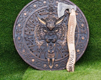 Hacha de batalla vikinga hecha a mano: acero con alto contenido de carbono, mango de madera de fresno