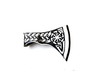 Cabeza de hacha vikinga forjada a mano: hacha medieval con barba grabada