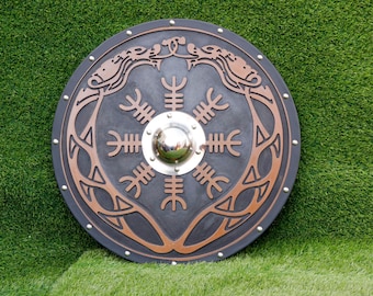 Escudo vikingo: brújula nórdica medieval, decoración del Valhalla