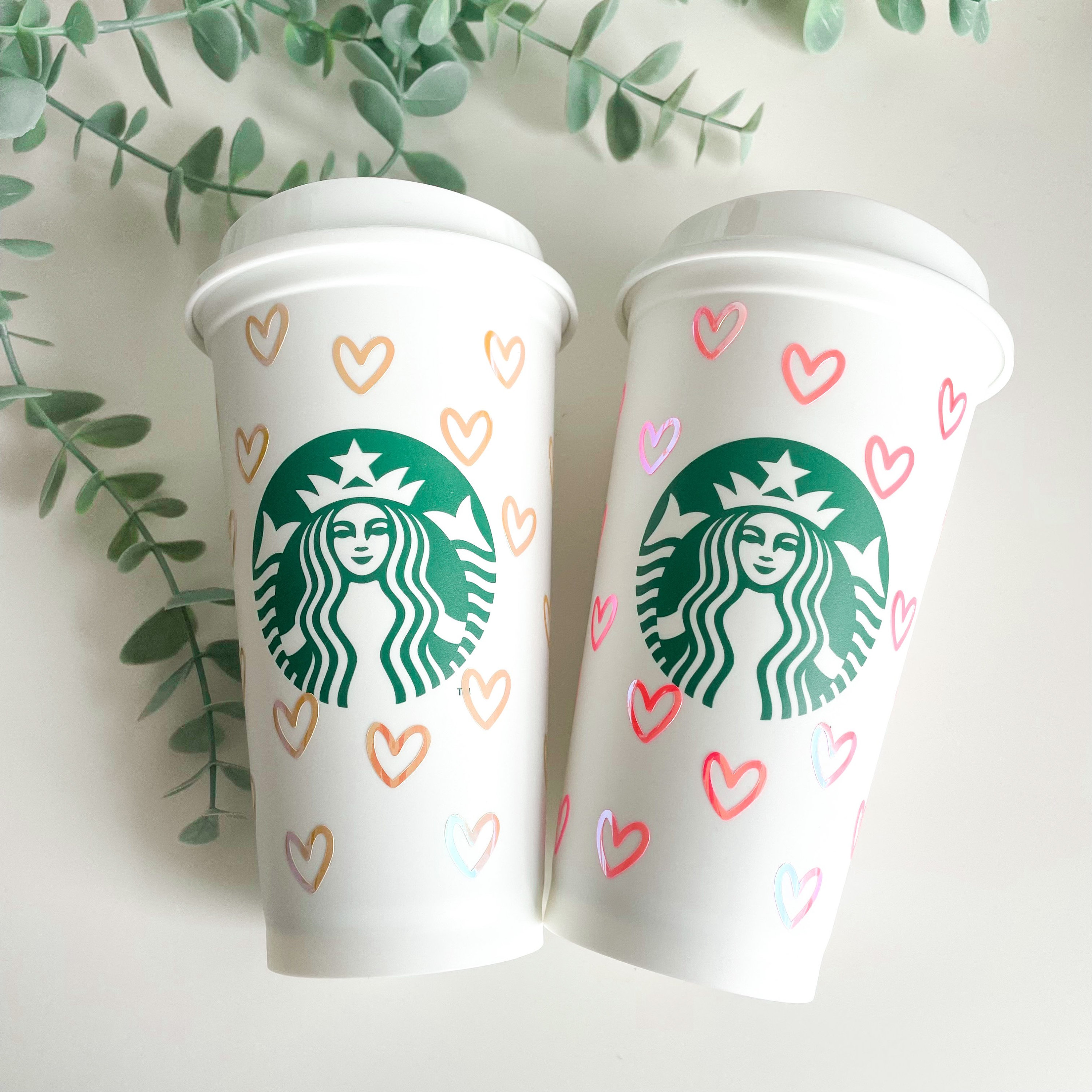 Reusable Starbucks Hot Cup, Hearts Design, Travel Coffee Mug - Etsy