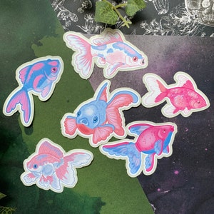 6 PC Cute Whimsical/Fantasy Goldfish Sticker Pack with Easy Peel Border